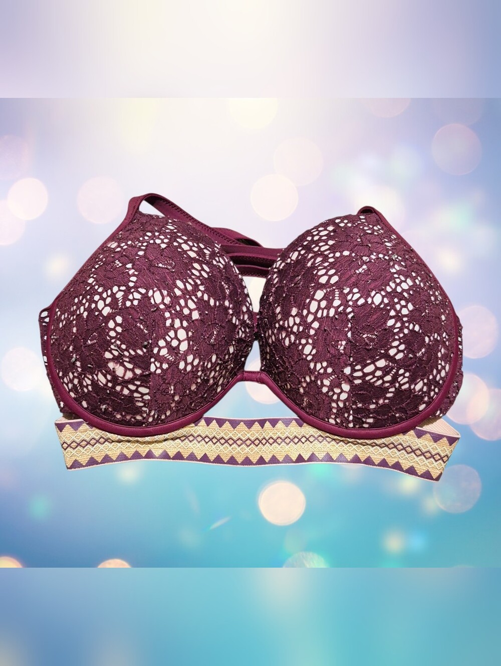 Burgundy Lace Womens Shade and Shore Bikini Top Size 38D